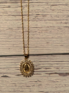 Gold  Filled Crystal Virgin Mary Necklace