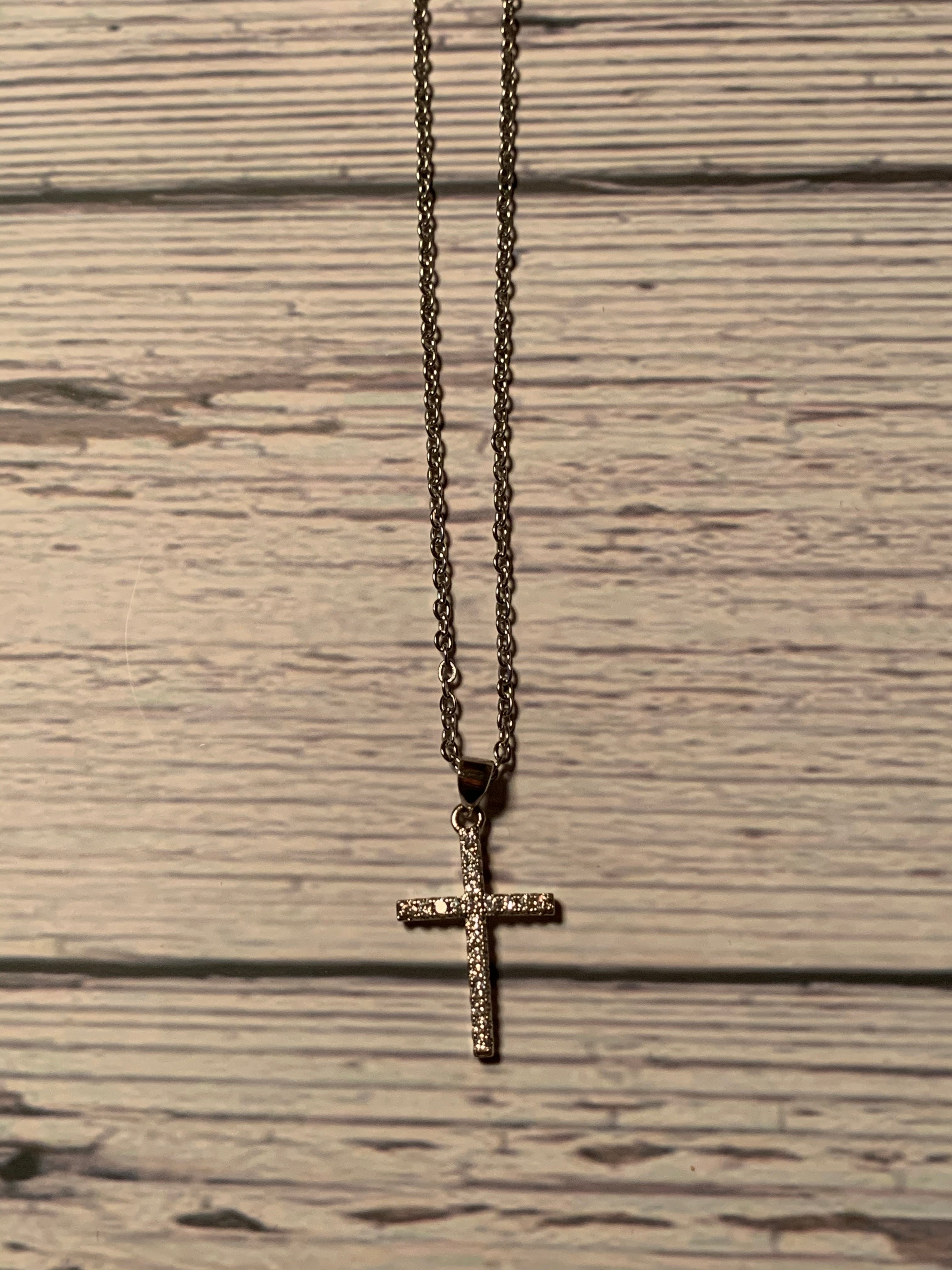 Silver Cross Crystal Necklace