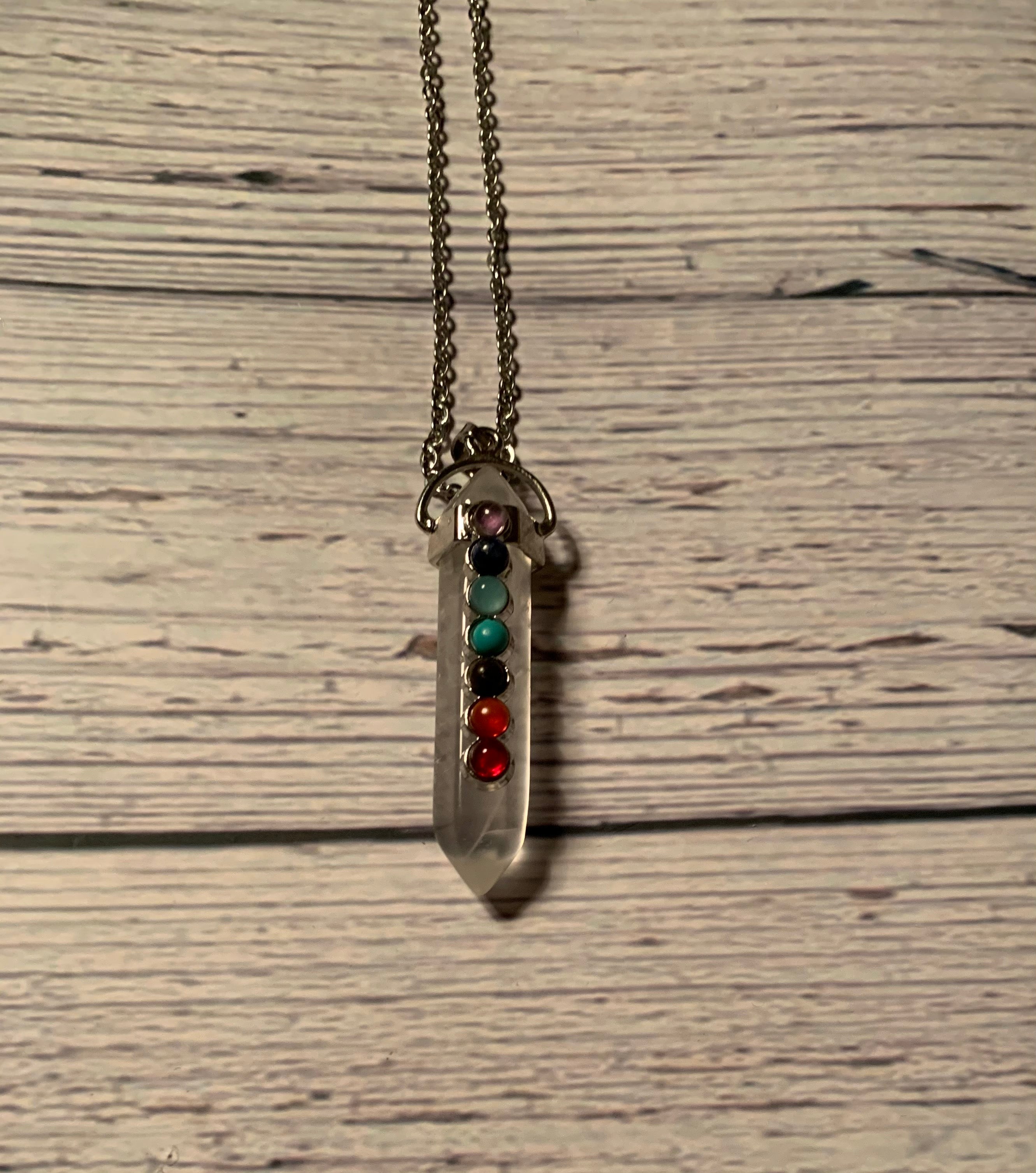 Silver Long Point Natural Gemstone Necklaces (Various Gemstones)