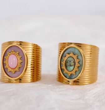 Gold Agate Sun Adjustable Ring