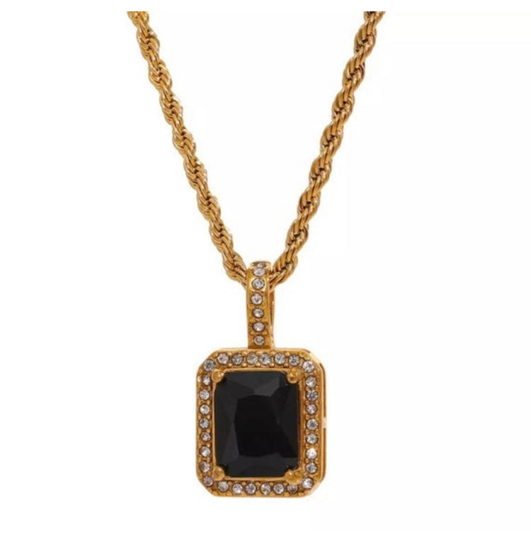 Gold Square Pendant Crystal Necklace