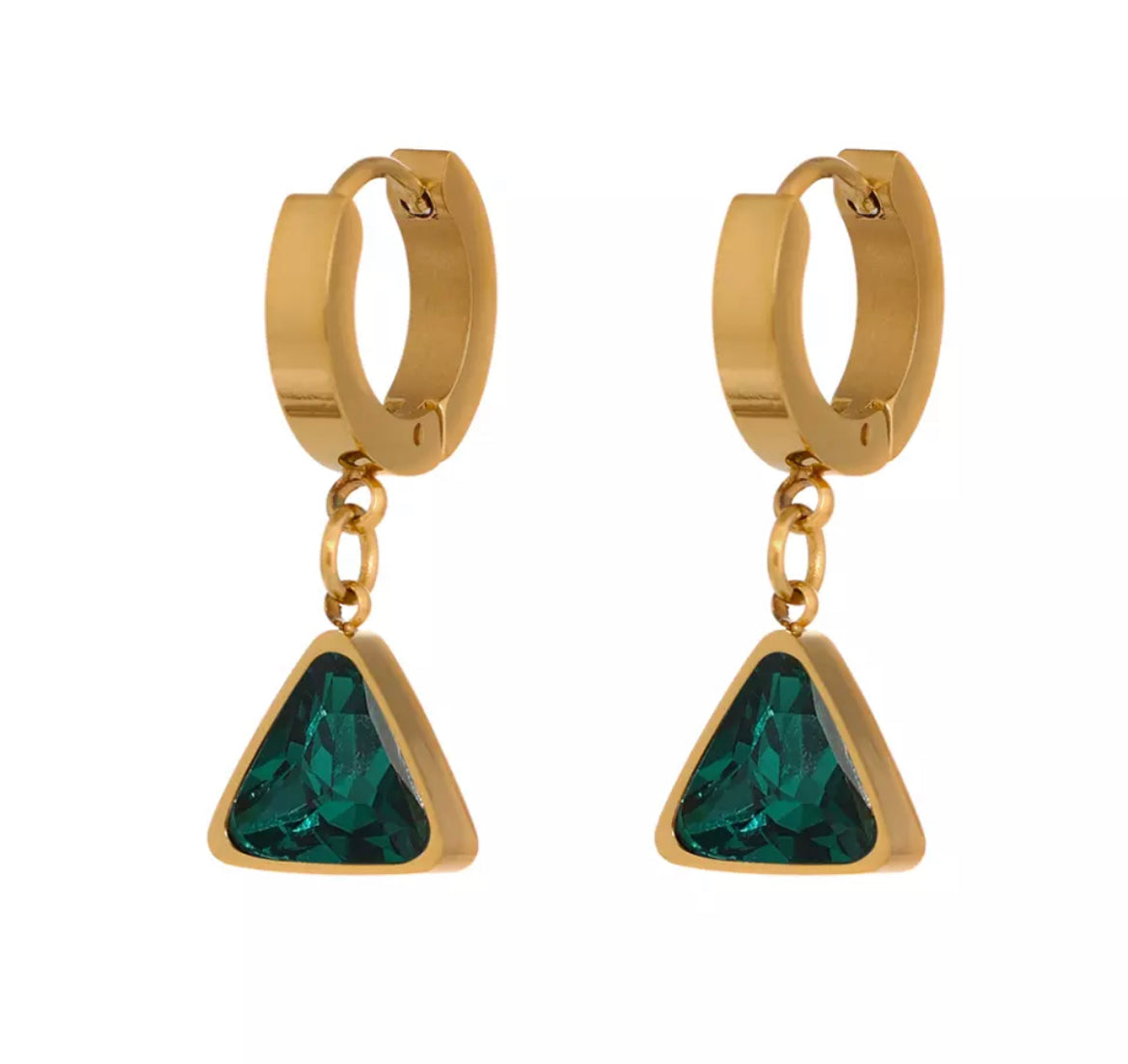 Gold CZ Triangle Dangle Earrings