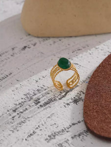 Gold Green Agate Ring