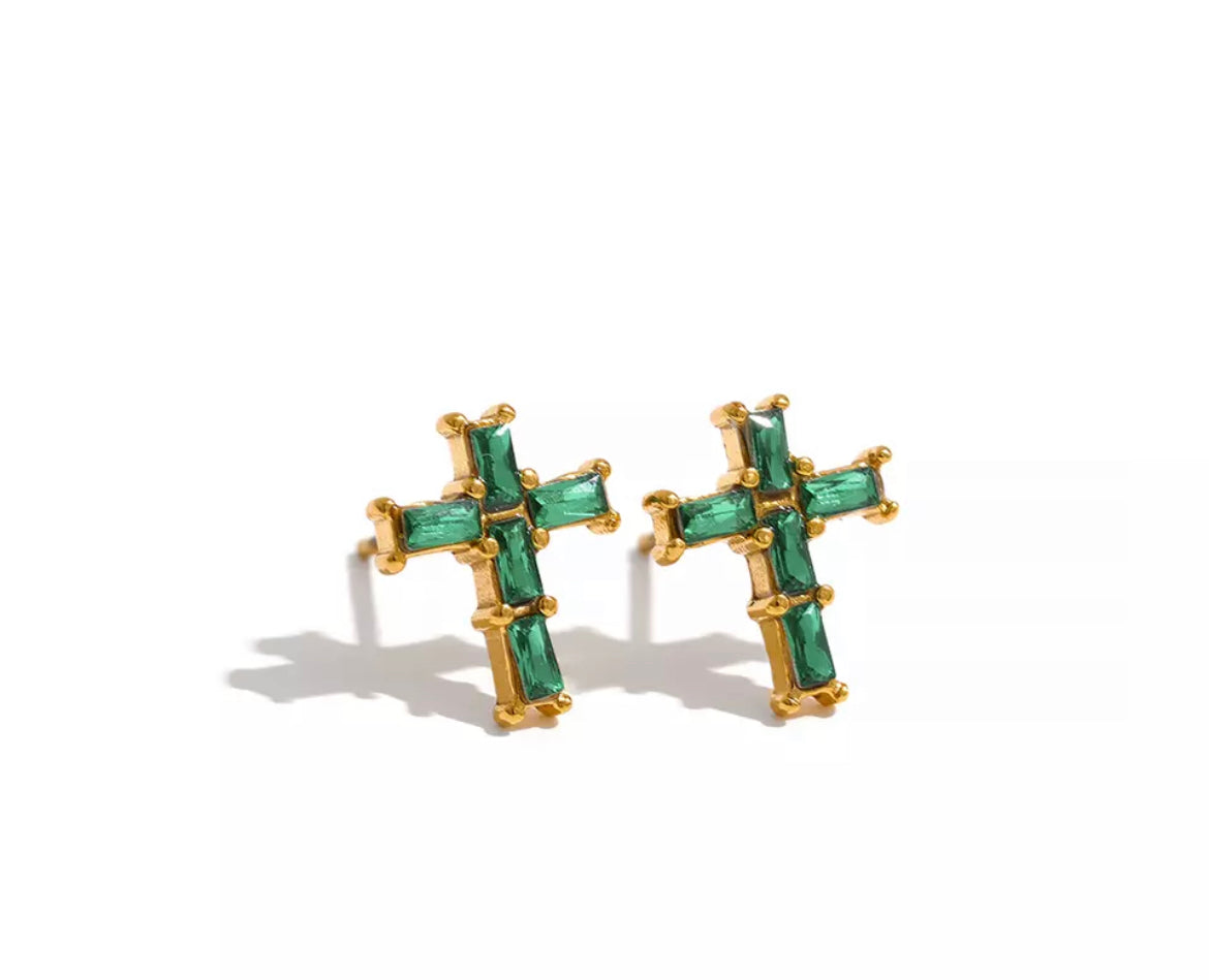 Gold Cross Stud Earrings