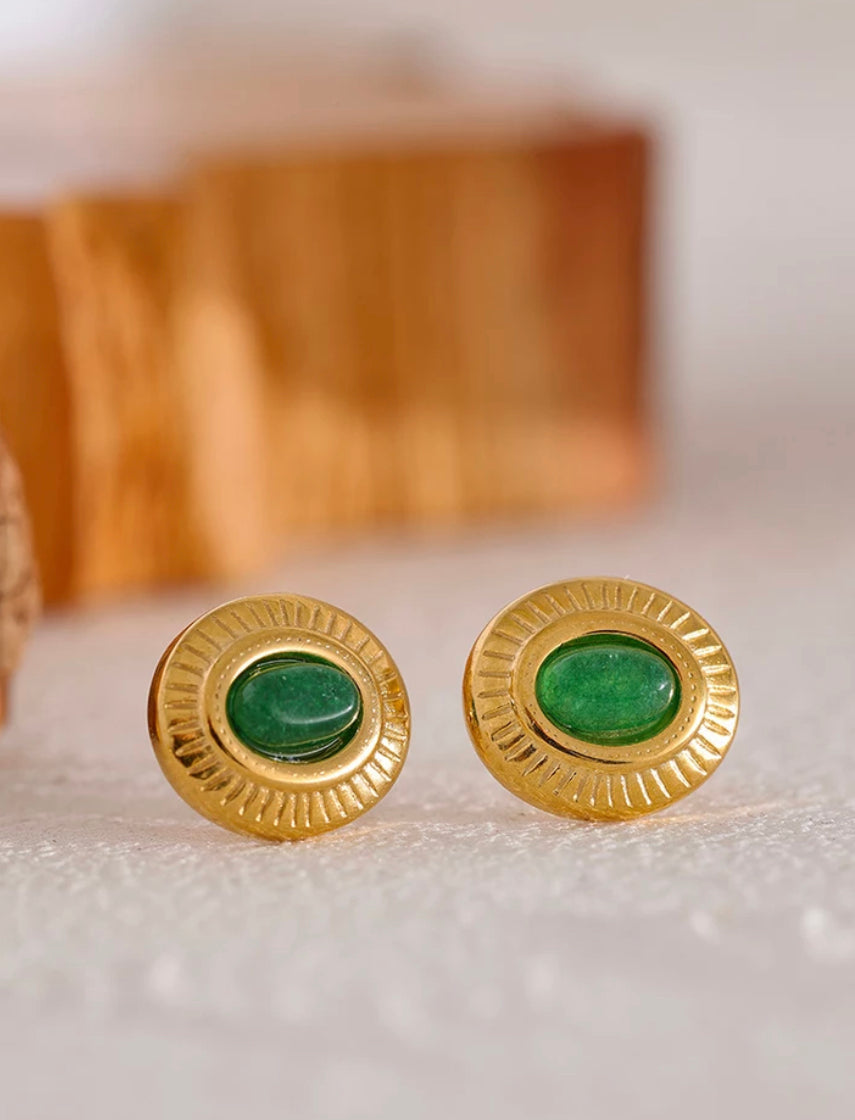 Gold Jade Stud Earrings