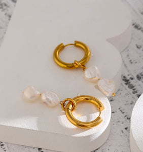 Gold Pearl Huggie Earrings