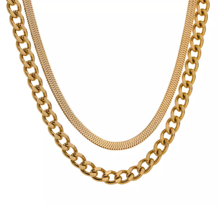 Gold Double Date Necklace Set