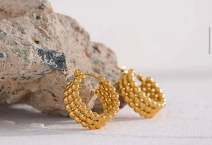 Gold Beaded Small Hoops