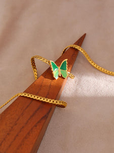 Gold Green Enamel Butterfly Necklace