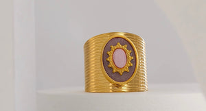 Gold Sun Agate Stone Adjustable Ring