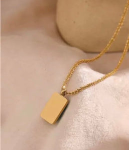 Gold Malay Jade Dainty Square Pendant Necklace