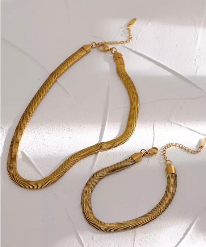 Gold 90s Vibes Herringbone Necklace and Bracelet Set