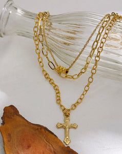 Gold Multi Layered Cross Necklace