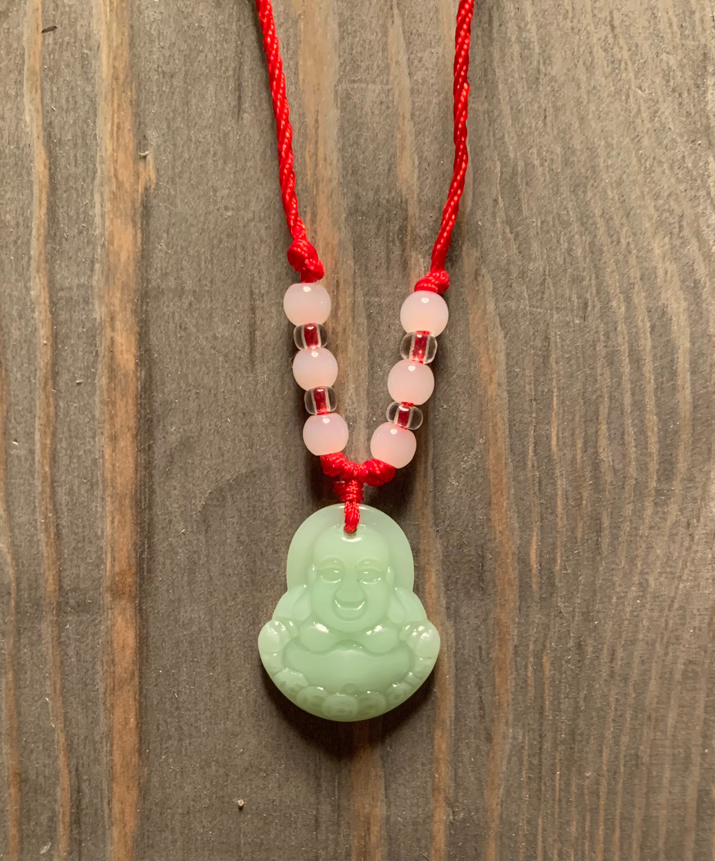 Natural Jade Buddha Adjustable Red String Necklace