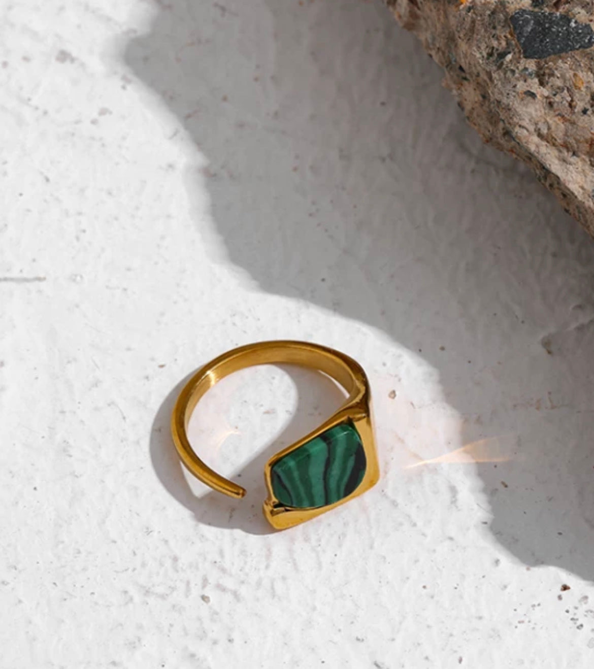 Gold Malachite Adjustable Ring