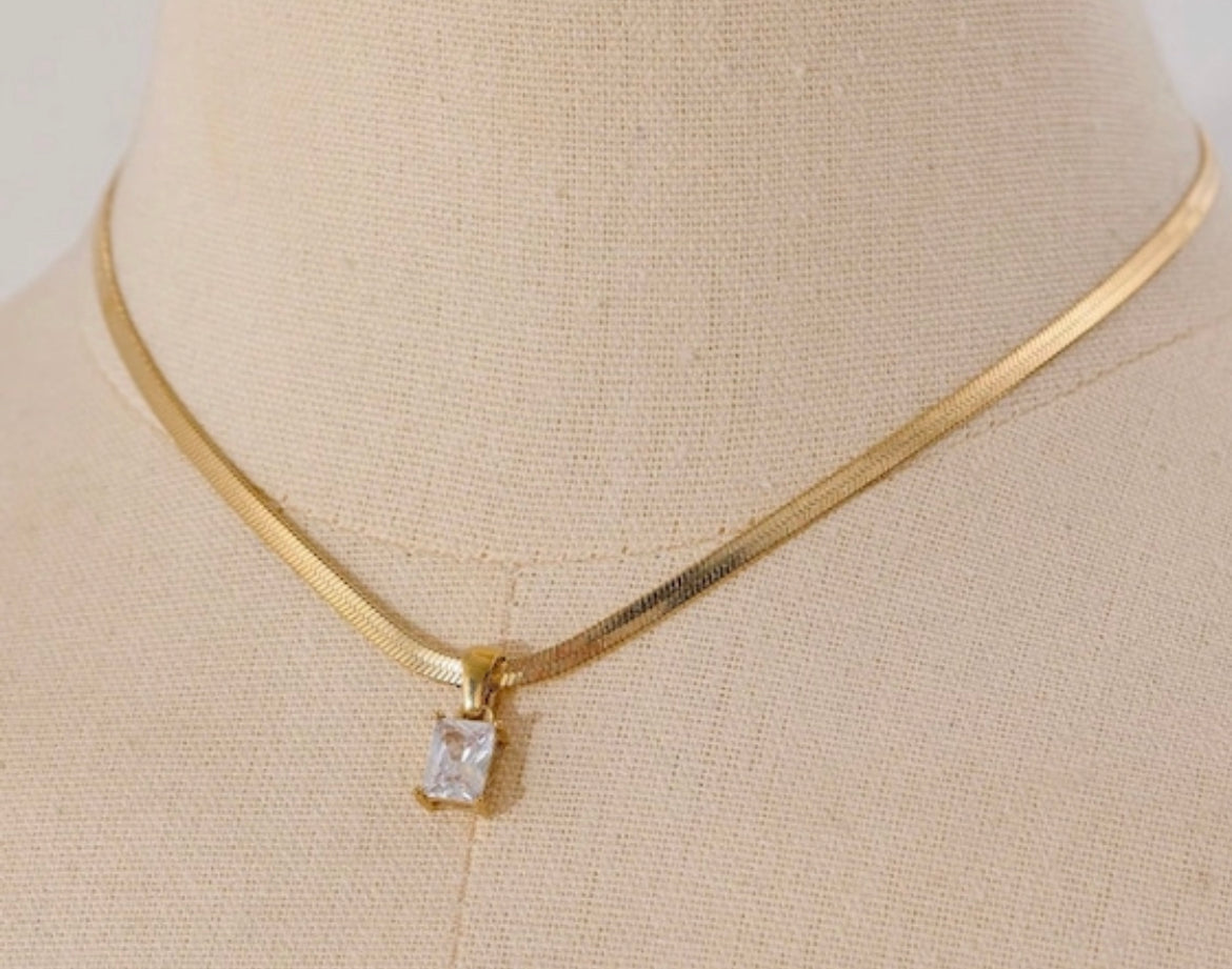 Gold Herringbone CZ Pendant Necklace