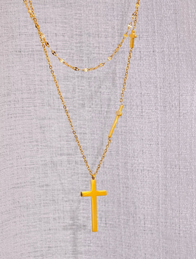Gold Sideways Cross Layered Necklace