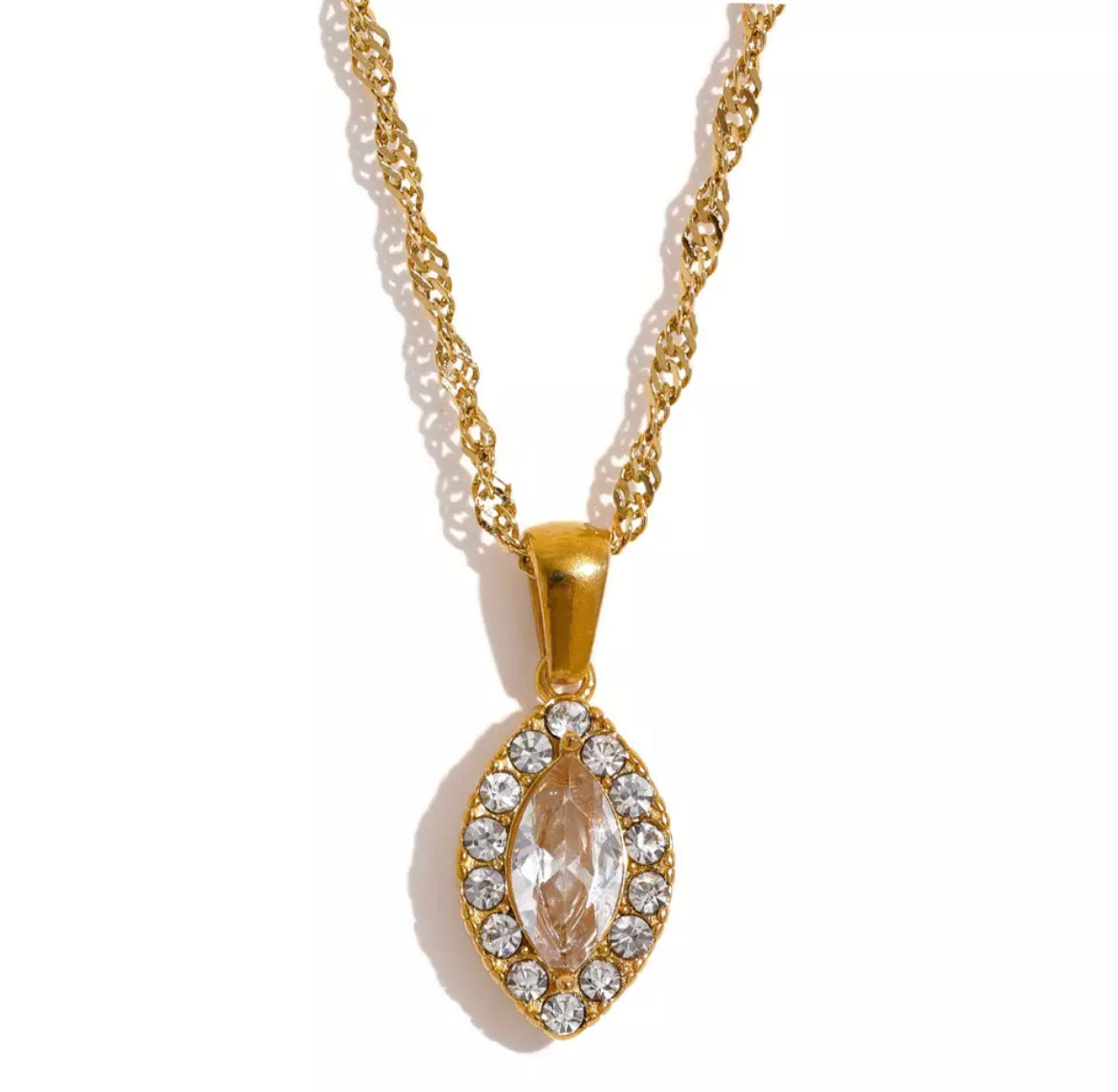 Sparkling Pear Shaped Pendant Necklace