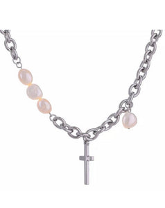 Cross Pearls Charm Necklace