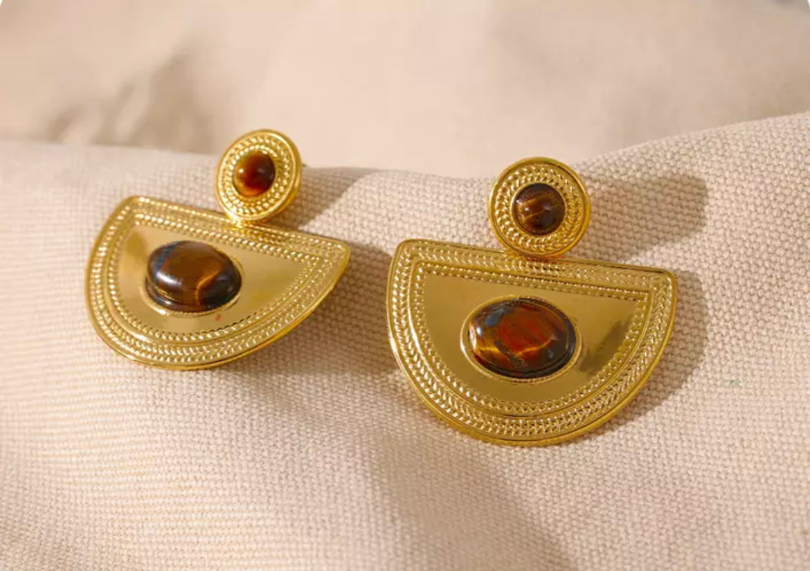 Gold Geometric Gemstone Earrings