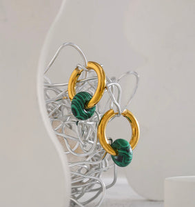 Gold Malachite Mini Hoop Earrings
