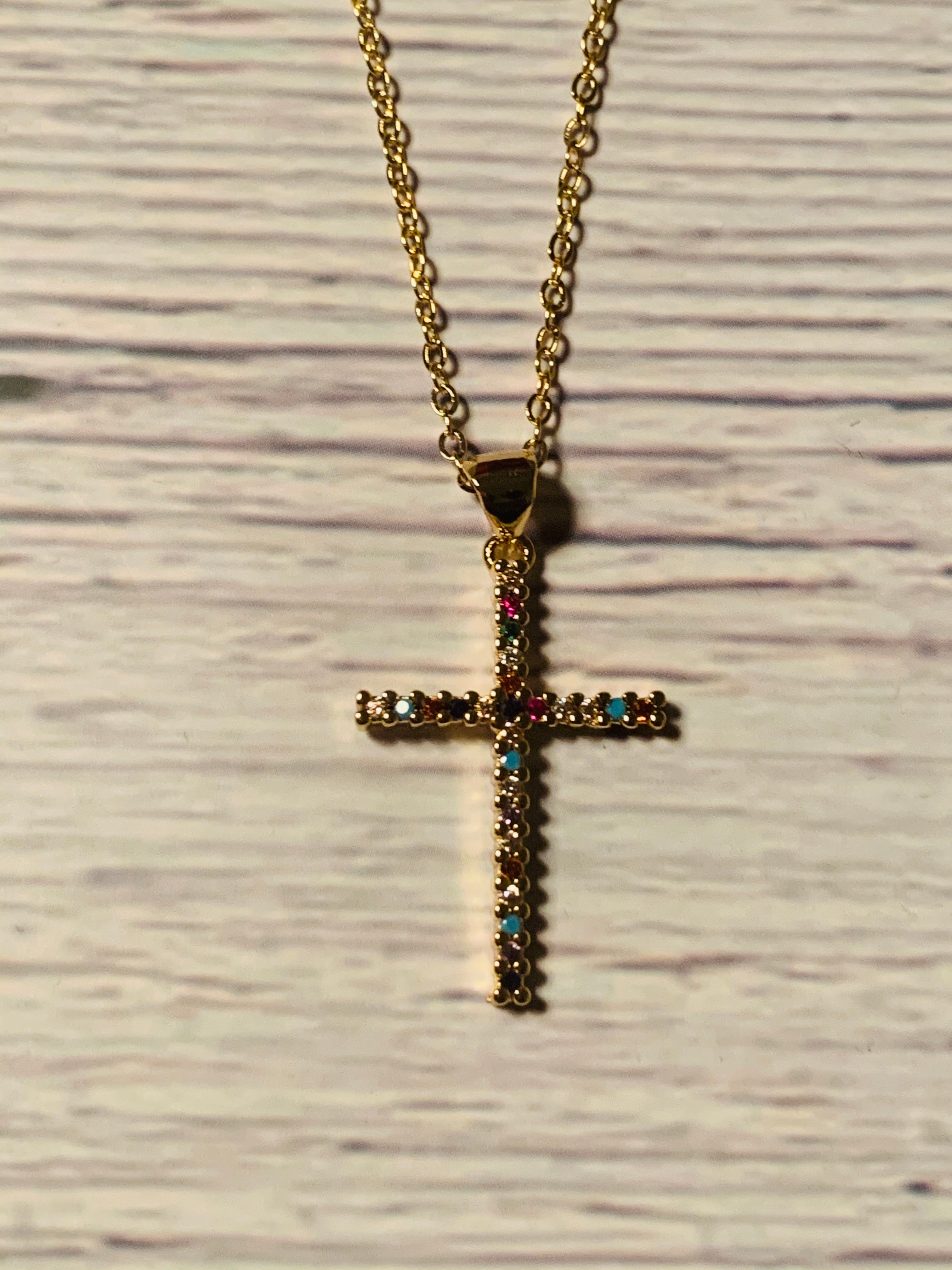 Multi color Gold Filled cross necklace