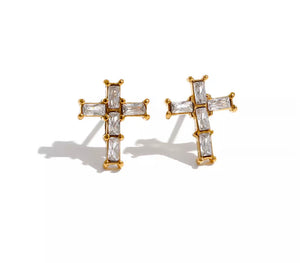 Gold Cross Stud Earrings