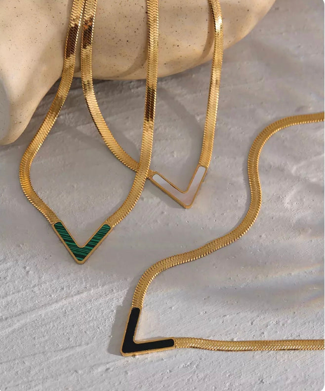 Gold V shaped Herringbone Necklace
