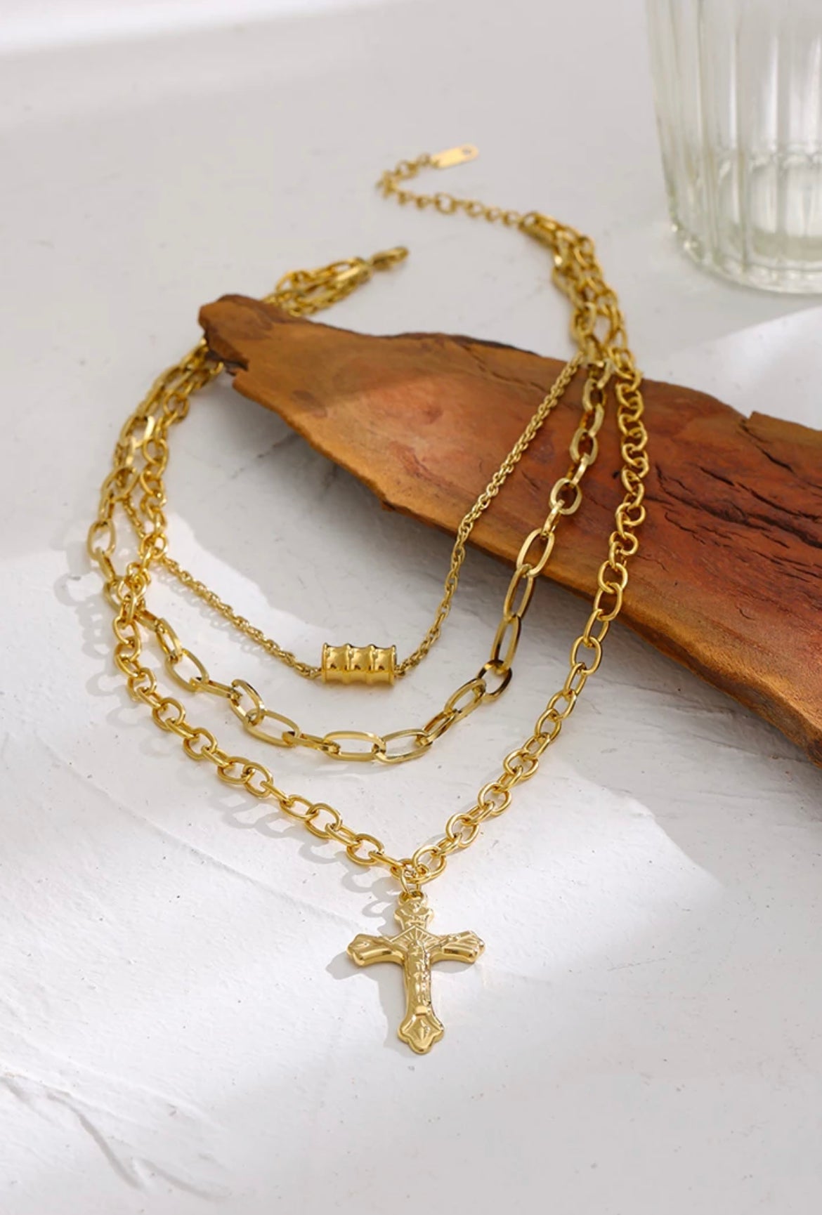 Gold Multi Layered Cross Necklace