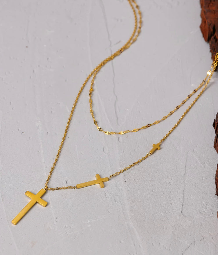 Gold Sideways Cross Layered Necklace