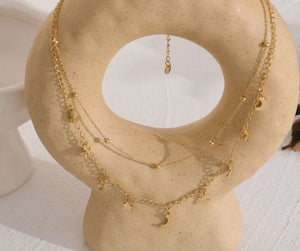 Gold Moon and Stars Charm Necklace