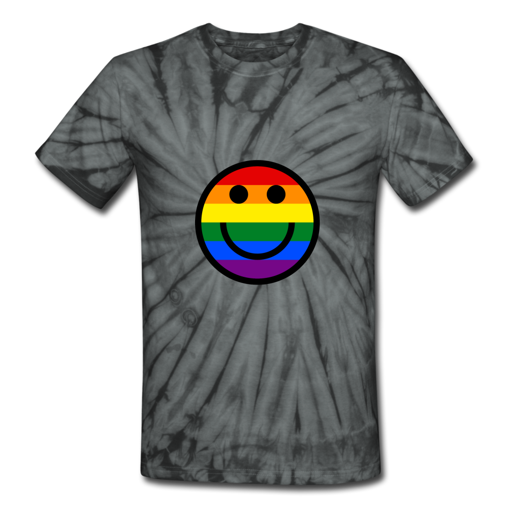 Happy Rainbow Unisex Tie Dye  T-Shirt - spider black