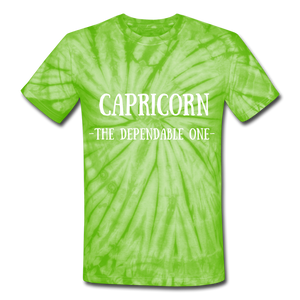 Capricorn- unisex Tie Dye T-Shirt - spider lime green