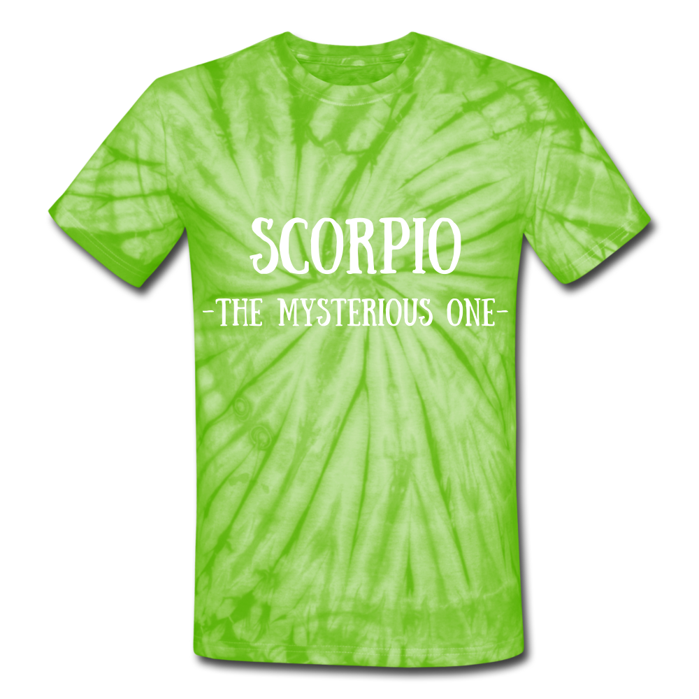 Scorpio- Unisex Tie Dye T-Shirt - spider lime green