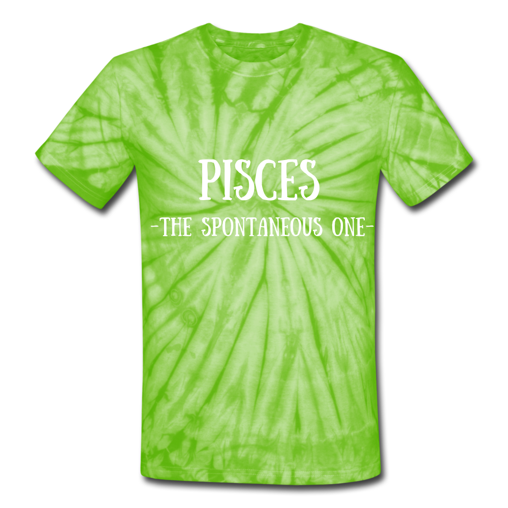 Pisces- Unisex Tie Dye T-Shirt - spider lime green